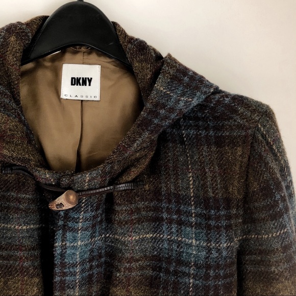 Dkny Jackets & Blazers - DKNY Plaid Wool Toggle Coat with Hood